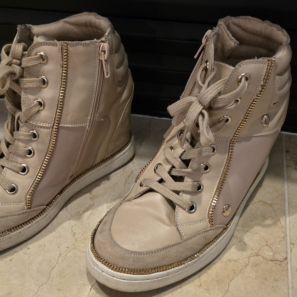 Aldo Beige High-Top Sneakers with Gold Accents